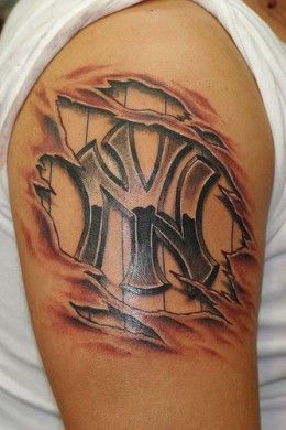 New York Yankees Tattoo, Yankees Tattoo, Ny Yankees Logo, Thigh Tattoo Quotes, Baseball Tattoos, Tattoo Ideas Males, Sport Tattoos, New York Tattoo, New York Yankees Logo