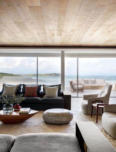 Polished Concrete Worktop, Cornwall House, Pitched Ceiling, Contemporary Building, Wooden Floorboards, House By The Sea, Coastal Retreat, Georgian Homes, Ocean Views