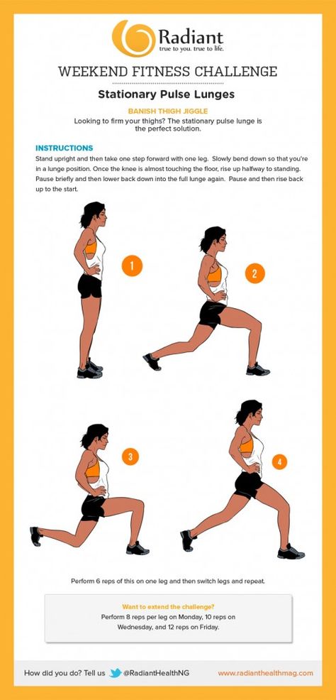 Weekend Challenge: Stationary Pulse Lunges Pulse Lunges, Lunge Challenge, Lunge Workout, Summer Body Workout Plan, Monday Workout, Summer Body Workouts, Body Workout Plan, Health Magazine, Summer Body