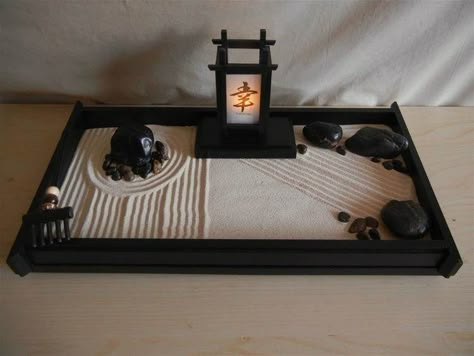 Tabletop Zen Garden, Desktop Zen Garden, Contemporary Backyard, Miniature Zen Garden, Pagoda Lanterns, Mini Zen Garden, Zen Garden Design, Japanese Lantern, Japanese Zen Garden