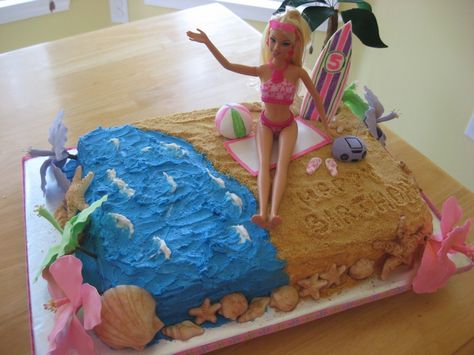 barbie surfboard cake | Beach Barbie Cake — Children's Birthday Cakes Surfboard Cake, Barbie Pool Party, Beach Barbie, Pool Cake, Barbie Beach, Barbie Birthday Cake, Barbie Doll Cakes, Cake Kids, Cookie Cake Birthday