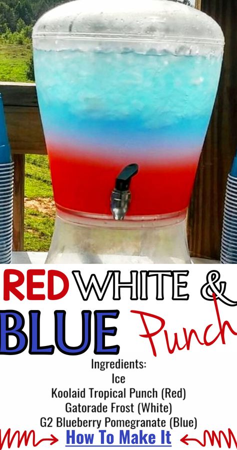 Patriotic Potluck Party Food Ideas - Red White and Blue Punch Red White And Blue Punch, Blue Party Punch, 4th Of July Potluck, Blue Party Punches, Block Party Food, Blue Party Foods, Red White Blue Party, Potluck Party Food, American Themed Party