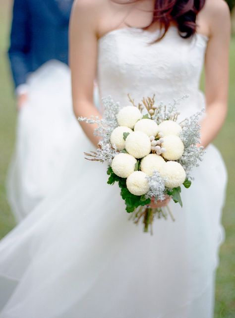 Picked, cut and arranged - these chrysanthemum pompoms were a lifesaver, and we absolutely adore the greys in the bouquet!  Styled prewedding engagement photoshoot. Pompom Bouquet, Chrysanthemum Bouquet, Inspiring Pictures, Wedding Vows Renewal, Bridal Salon, Groom Attire, Vow Renewal, Wedding Vows, Engagement Photoshoot