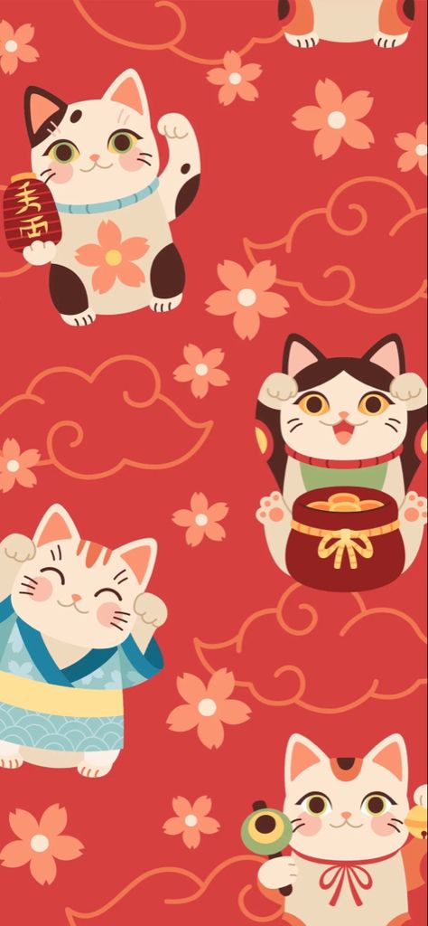 Thanks Wallpaper, Money Cat, Wallpaper Cat, Neko Cat, 背景 シンプル, Graphic Wallpaper, Maneki Neko, Arte Animal, Paint By Numbers