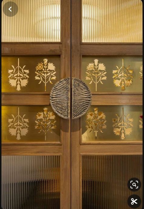 Puja Door Design Indian, Fluted Glass Pooja Door, Puja Room Door Design Indian, Mandir Glass Door Design Puja Room, Puja Door Design, Mandir Glass Door Design, Pooja Glass Door, Puja Room Door, Mandir Door Design For Home