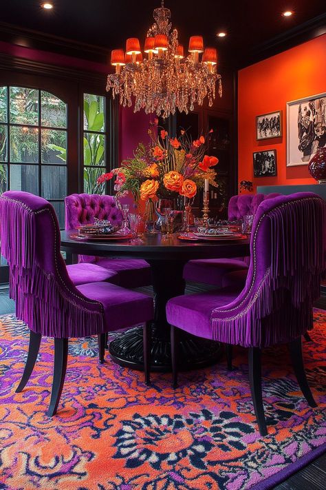 Eclectic Bar Decor, Art Deco Dining Room Ideas, Eclectic Dining Room Ideas, Colorful Eclectic Bedroom, Eclectic Bedroom Ideas, Deco Dining Room, Dining Room Buffet Decor, Moody Rooms, Sims Interior