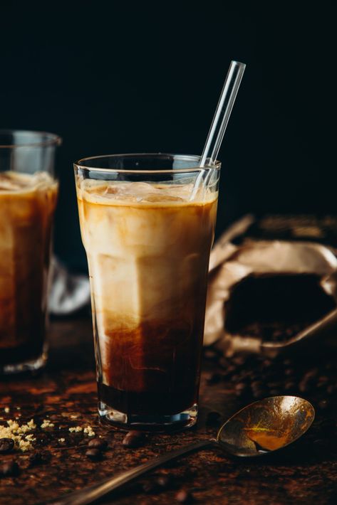 Iced Brown Sugar Oat Milk Shaken Espresso Latte - Liv B. Oatmilk Shaken Espresso Starbucks, Shaken Espresso Starbucks, Shaken Espresso Recipe, Oat Milk Shaken Espresso, Espresso Recipe, Shaken Espresso, Nespresso Recipes, How To Make Ice Coffee, Brown Sugar Syrup