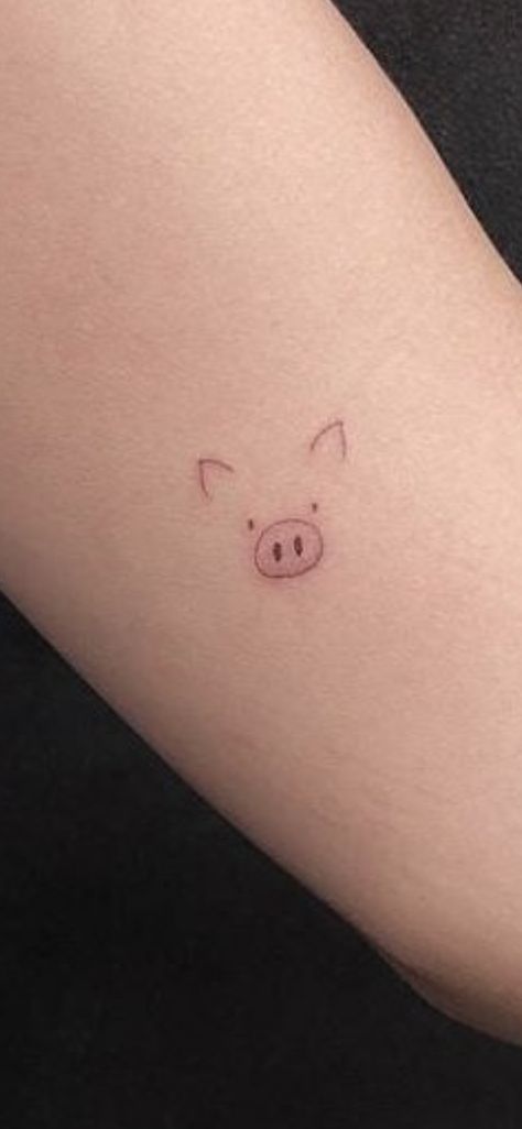 Porky Pig Tattoo, Fine Line Pig Tattoo, Baby Chick Tattoo, Small Pig Tattoo, Chicken Tattoos For Women, Mini Cow Tattoo, Baby Cow Tattoo, Pig Face Drawing, Pig Tattoo Ideas