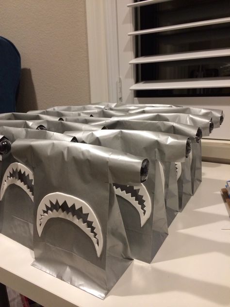 Shark favors Shark Party Favors, Shark Week Party, Shark Themed Birthday, Shark Themed Party, Shark Themed Birthday Party, Shark Cake, Ocean Birthday, Shark Birthday Party, Ocean Party