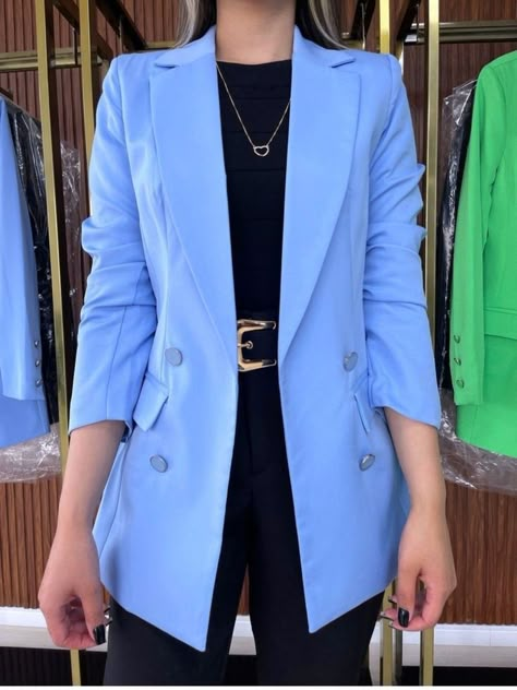 Periwinkle Blazer Outfits, Baby Blue Blazer Outfits For Women, Sky Blue Blazer Women Outfit, Blazer Azul Outfit, Blazer Celeste Outfits Mujer, Turquoise Blazer Outfit, Light Blue Blazer Outfits For Women, Blue Blazer Outfits For Women, Casual Business Outfits