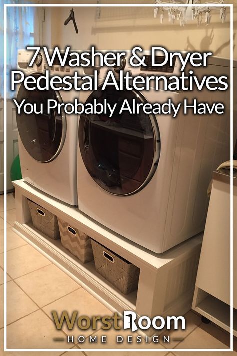 These washer and dryer pedestal alternatives can make the chore of doing laundry a lot more peaceful and comfortable without breaking the bank.  #laundry #cleaning #detergent #drycleaning #apartments #clean #cleaningservice #housekeeping #washing #machine Built In For Washer And Dryer, Laundry Room Washer And Dryer Pedestal, Washing And Dryer Machine, Laundry Room With Sink Between Washer And Dryer, Washer And Dryer Mudroom, Bathroom Design With Washer And Dryer, Laundry Room Stand For Washer And Dryer, Laundry Room Washer Dryer Pedestal, Built In Washer Dryer Cabinet