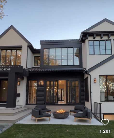 Tan Black House Exterior, Beige And Black House Aesthetic, Black Magic Exterior House, Black And White House With Stone Exterior, Black White House Exterior, Black House Exterior Modern, Black Houses Exterior, Black House Aesthetic, White And Black House