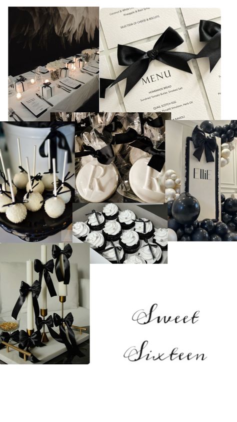 Coquette Birthday, Black Coquette, 17th Birthday Ideas, Gala Themes, Engagement Dinner, Eighteenth Birthday, Birthday Dinner Party, Black Theme, 17th Birthday