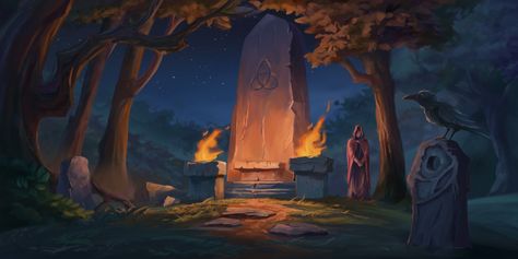 ArtStation - The Celtic shrine, Mofei Wang Fantasy Plains, Celtic Fantasy Art, Shrine Art, Shrines Art, Environment Painting, Digital Sculpture, Scenery Background, Environment Art, Fantasy Setting