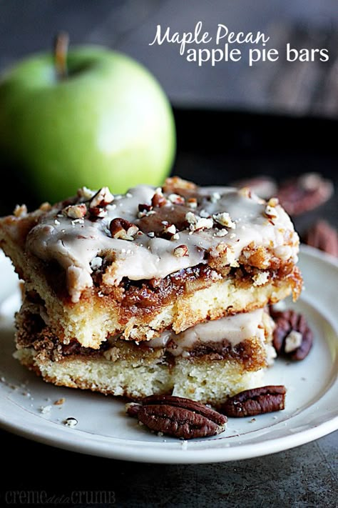 Apple Pecan Recipes, Pecan Apple Pie, Maple Pecans, Pecan Desserts Recipes, Apple Pecan Pie, Work Breakfast, Pecan Desserts, Apple Pie Bars, Apple Bars