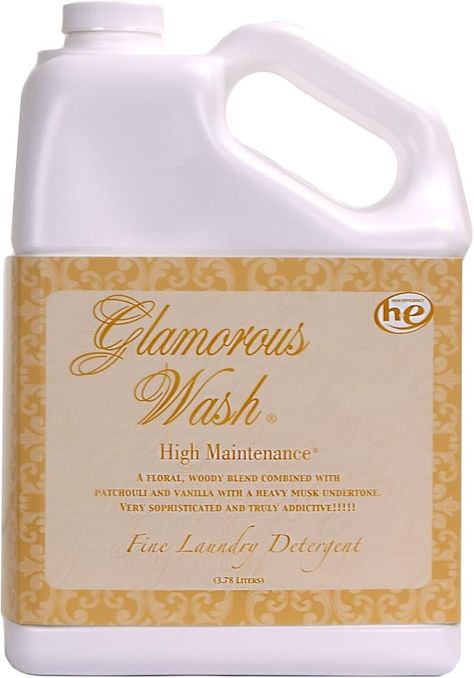 High Maintenance Glamorous Wash 128 oz (Gallon) Fine Laundry Detergent by Tyler Candles. High Maintenance Glamorous Wash Detergent is a floral, woody blend combined with patchouli and vanilla with a heavy musk undertone. Very sophisticated and truly addictive! All Tyler Glamorous Wash Laundry Detergent is "he" for high efficiency washers. Some bottles have labels without the "he" mark because Tyler is using up stocks of labels printed before the "he" conversion. Tyler Candle Company, Washing Detergent, Washing Laundry, Liquid Laundry Detergent, Laundry Liquid, High Maintenance, Candle Company, Candle Companies, Favorite Scents