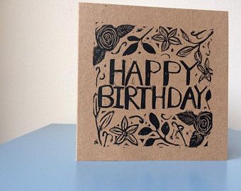 Happy Birthday Lino Print, Linocut Birthday Cards, Linocut Printing, Lino Printing, Lino Art, Lino Prints, Handmade Stamps, Linocut Art, Happy Birthday Greeting Card