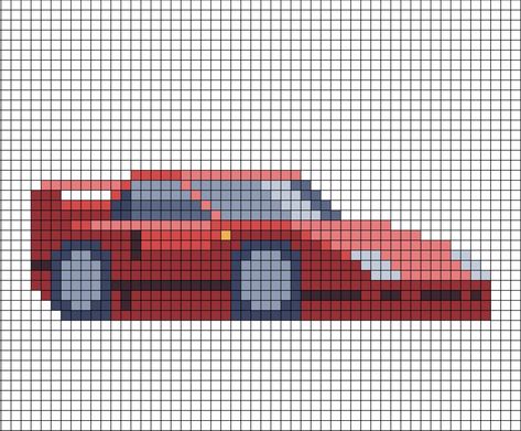 A pixel art template of the Ferrari F-40 car from its side - still showing the bonnet (trunk for Americans). Bmw Pixel Art, Car Pixel Art, F1 Fanart, Pixel Car, F1 Art, Easy Perler Beads Ideas, Easy Pixel Art, Cars Characters, Pixel Art Templates