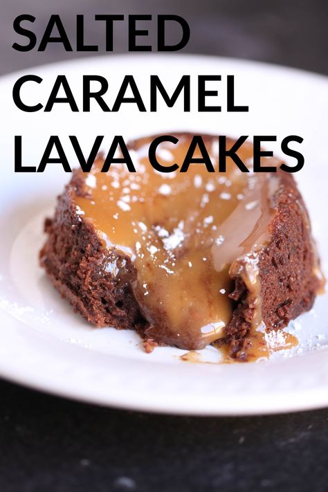 Salted Caramel Lava Cakes | Six Sisters' Stuff Perfectly gooey lava cake taken to the next level with a delicious salted caramel filling. Topped with ice cream and more caramel, this is a decadent dessert everyone is bound to love. #lavacake #saltedcaramel Caramel Lava Cake, Salted Caramel Filling, Caramel Filling, Lava Cake Recipes, Six Sisters Stuff, Molten Lava Cakes, Chocolate Lava, Chocolate Lava Cake, Lava Cake