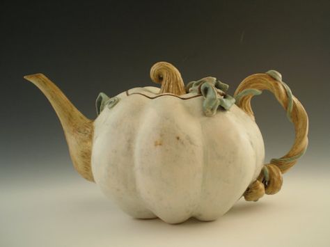 White Pumpkin Teapot - Made to Order Halloween Teapot, Pumpkin Teapot, Cinderella Pumpkin Carriage, Cinderella Pumpkin, Teapots Unique, Pumpkin Carriage, Clay Teapots, Coffee Pots, Teapots And Cups