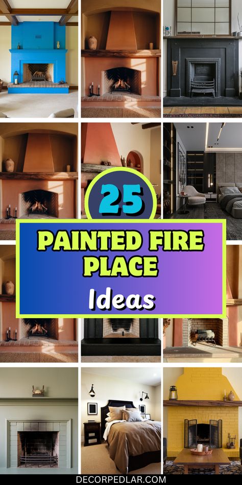 Make a statement with a bold blue painted fireplace. This vibrant color will add a touch of drama to your living room. Pair it with neutral furniture and decor for a balanced look. Painting Fireplace Same Color As Walls, Navy Blue Fireplace With Wood Mantle, Plain Fireplace Makeover, How To Paint A Mantle, Painted Cast Iron Fireplace, Terracotta Painted Fireplace, Colorful Fireplace Mantle, Painted Fireplaces Ideas, Painted Mantle Ideas Fireplace Makeovers