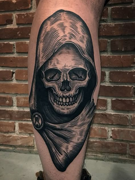 Jump Tattoo, Boom Tattoo, Santa Muerte Tattoo, Guy Tattoos, Tiger Tattoo Sleeve, Skull Hand Tattoo, Woodcut Tattoo, Engraving Tattoo, Reaper Tattoo