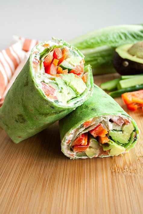 Vegan Veggie Wrap (gluten free) - This healthy wrap has raw veggies and vegan garden vegetable cream cheese. It is an easy make ahead lunch that comes together in minutes. #veggiewrap #veganwrap Veggie Burger Wrap, Wrap Sandwich Ideas, Veggie Wrap Recipe, Vegetable Wraps, Veggie Wrap, Spinach Wraps, Lunch Prep, Super Healthy Kids, Sandwich Ideas