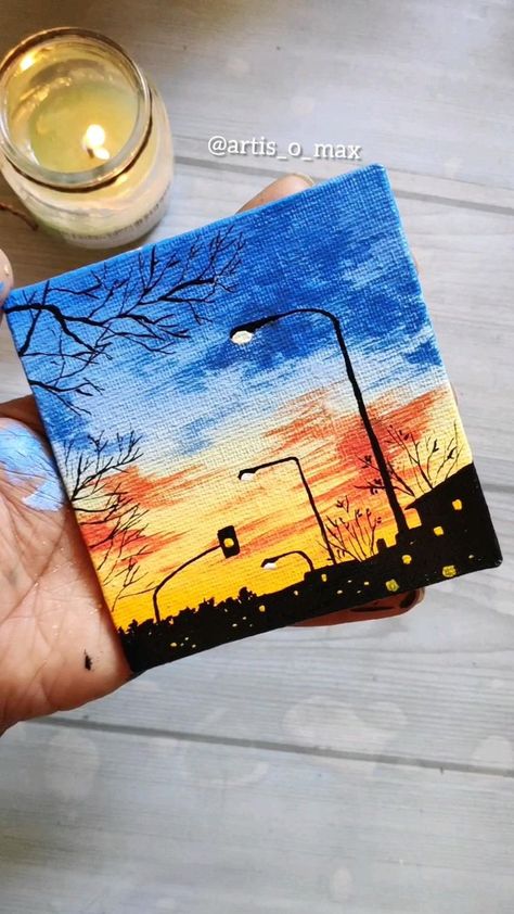 mini canvas painting. | Mini canvas art, Canvas painting, Diy canvas art Painting Mini Canvas, Canvas Art Painting Abstract, Mini Toile, Canvas Art Painting Acrylic, Sunset Canvas Painting, Canvas Board Painting, Acrylic Art Projects, Sky Art Painting, Simple Canvas Paintings