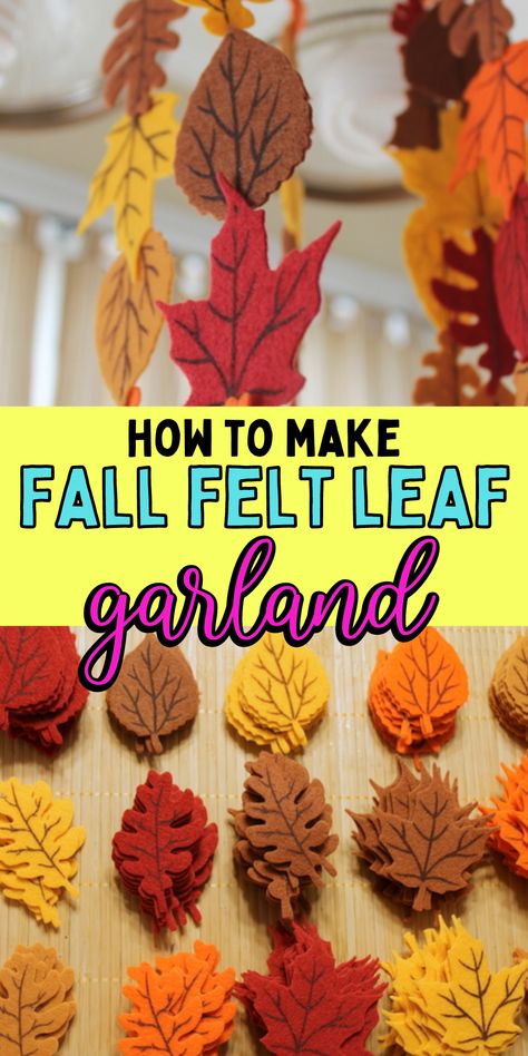 Fall Felt Crafts Diy Projects, Felt Leaf Garland Diy, Pumpkin Garland Diy, Fall Felt Garland, Felt Garland Diy, Fall Garland Diy, Make Garland, Felt Leaf Garland, Diy Felt Garland