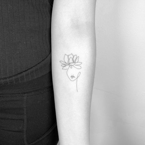 #lotus #singleline #woman Flower Head Tattoo, One Line Flower, Bishop Tattoo, Flower Head Woman, Lotus Flower Tattoos, Buddhist Tattoo, Venom Art, Explore Tattoo, Woman Tattoo