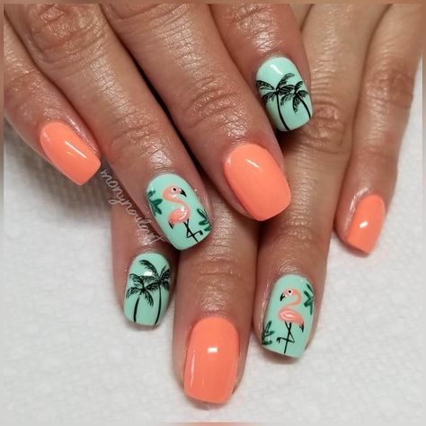 31 Cute Flamingo Nails - Ak Pal Kitchen Pink Flamingo Nails, Flamingo Nail Art, French Tip Nails Ombre, Palm Tree Nail Art, California Nails, Tropical Nail Designs, Palm Nails, Green Tea Smoothie, Tea Smoothie