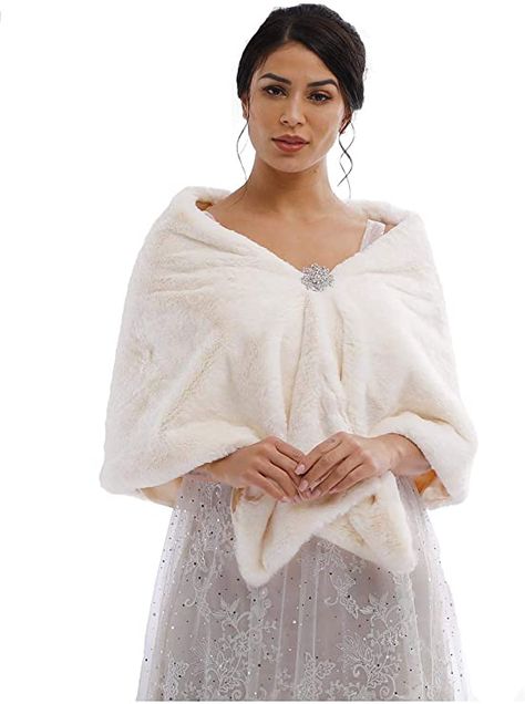 Yalice Wedding Faux Fur Shawl and Wrap Bridal Fur Stole Cape Fur Scarf for Bride and Bridesmaids (Beige) at Amazon Women’s Clothing store Fur Shawl Wedding, Winter Bridesmaids, Bridal Fur, Faux Fur Shawl, Fur Shrug, Cape Scarf, Wedding Fur, Faux Fur Stole, Faux Fur Wrap