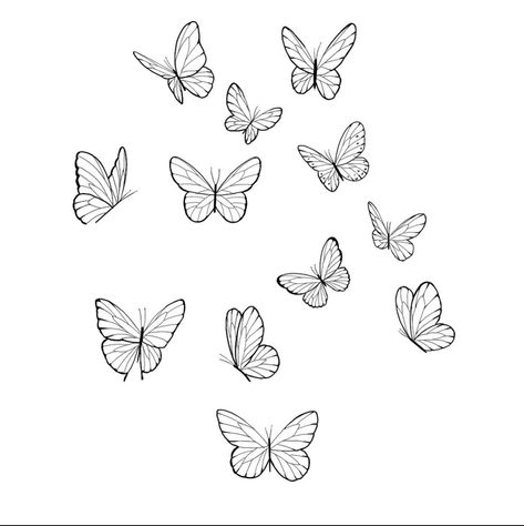 7 Butterflies Tattoo, Butterfly Illusion Tattoo, Small Butterflies Drawing, Simple Butterfly Drawing Tattoos, Fine Line Butterflies, Simple Butterfly Stencil, Simple Butterflies Tattoo, Small Fine Line Butterfly Tattoo, Butterfly Tattoo Designs Simple