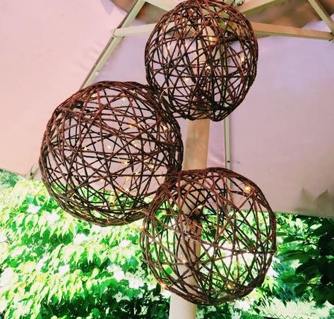 twine, twine lanterns, yarn lanterns, yarn, crafts, summer Twine Balls With Lights, Diy Twine Orbs, Diy Twine Lanterns, Yarn Lanterns, Twine Lanterns, Twine Crafts Diy, Fire Department Christmas, Rope Lantern, String Lanterns