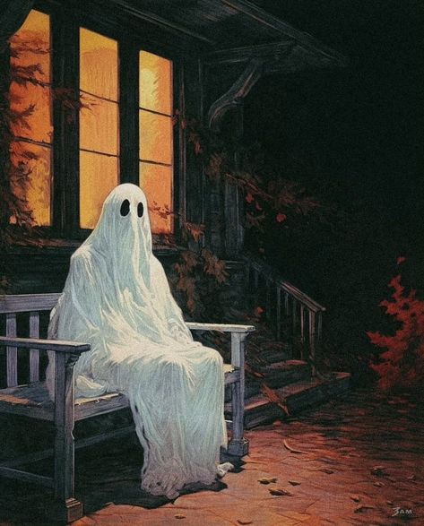 3am Aesthetic, Ghost Sitting, Aesthetic At Home, Ghost Drawing, Classy Halloween, Cool Autumn, Sitting Outside, Sheet Ghost, Creepy Monster