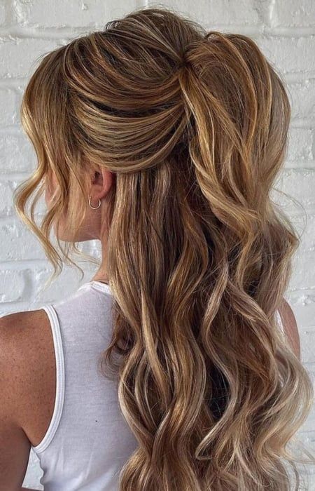 High Updo Wedding Medium Length Hair, Bridal Shower Hairstyles Guest, Bridesmaid Hairstyles Half Up Half Down Medium Length, Bridesmaid Hair Inspo, Grad Hair, Wedding Guest Hair, Bridemaids Hairstyles, Half Up Half Down Hairstyle, Down Hairstyle