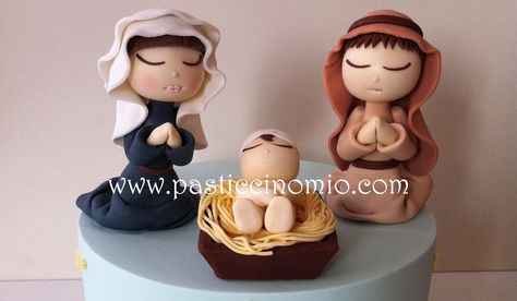 Nativity Scene Cake — Christmas Ideas Navideñas, Cake Christmas, Christmas Cake Topper, Christmas Topper, Christmas Cake Decorations, Polymer Clay Ornaments, Christmas Clay, Polymer Clay Christmas, Nativity Crafts