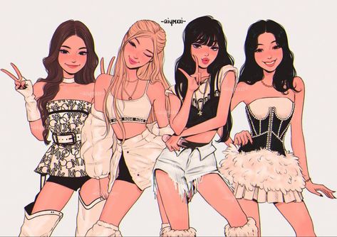 Blackpink Pics, Aesthetic Profile Picture Cartoon Soft, Black Pink Background, Blackpink Poster, 5th Anniversary, Jisoo Blackpink, Anime Best Friends, Kpop Fanart, Girls Cartoon Art