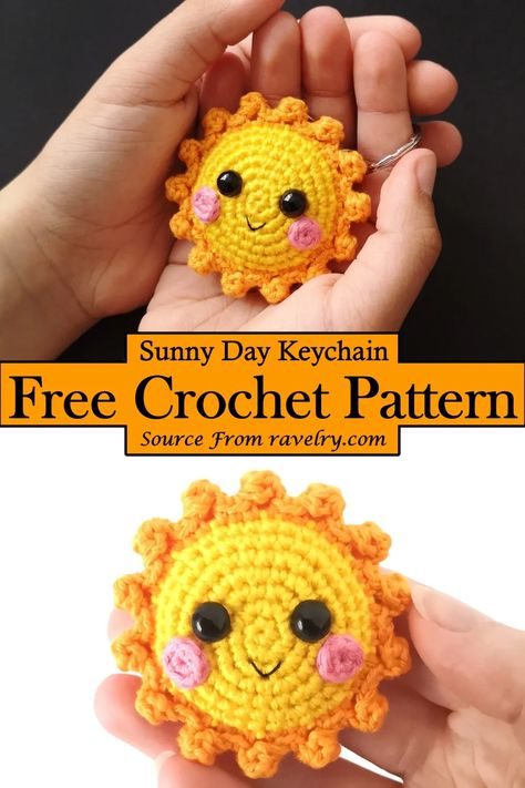 15 Free Crochet Keychain Patterns - DIYS Craftsy Crochet Taco Keychain Pattern Free, Crochet Car Keychain Free Pattern, Crochet Tiny Bee Pattern Free, Easy Small Crochet Stuffed Animals, Crochet Sun Keychain Free Pattern, Free Crochet Key Ring Patterns, Quick Crochet Projects Free Simple, Keychain Crochet Easy, Free Crochet Doll Patterns Easy