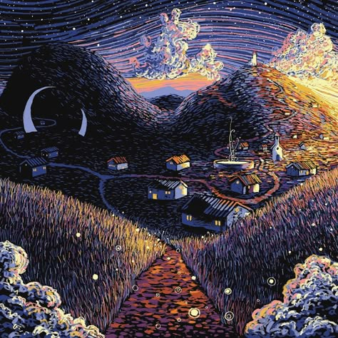 James R Eads, Van Gogh Inspired, Surrealism Painting, Art Et Illustration, Art And Illustration, Colorful Landscape, Pastel Art, Fantasy Landscape, Vincent Van Gogh