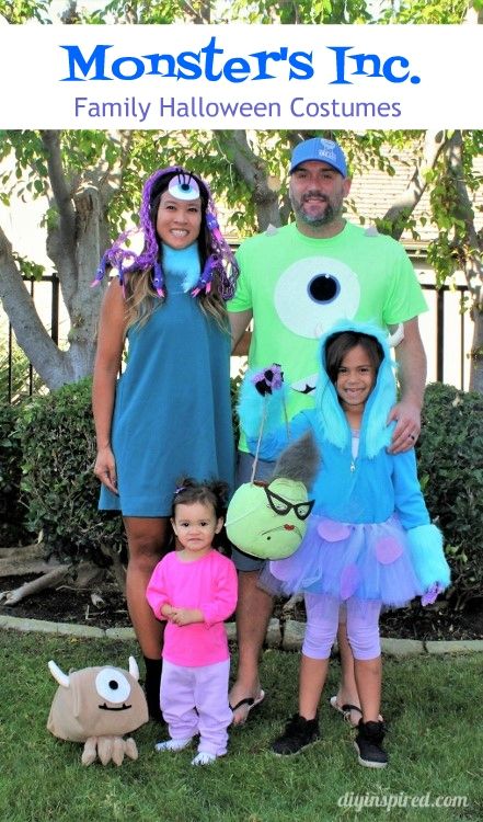 Monster’s Inc. Family Halloween Costumes James P Sullivan Costume Diy, Monsters Inc Diy Costume Families, Monsters Inc Dog Costume, Diy Monsters Inc Costume Family, Monster Inc Family Costume, Diy Monster Costume, Monsters Inc Family Costume, Mike Wazowski Halloween Costume, Monsters Inc Roz