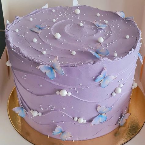 Post by SweetGrove Purple Colour Cake Designs, Purple Butterfly Cakes, Purple Butterfly Cake Birthdays, Aethstetic Cake, Cute Purple Cake, Purple Cake Ideas Birthday Simple, Wave Cake Tutorial, Purple Happy Birthday Cake, Purple Cake Birthday