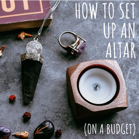 This article is a guide for those new to Wiccan or Pagan practice who wish to set up their own altar on a budget using cheap and free items. Read on to learn about altar placement and orientation, traditional and non-traditional altar tools, and the roles of altar tools in your practice! Wiccan Alter, Wicca Altar, Eclectic Witchcraft, Personal Altar, Witchcraft Altar, Witches Altar, Wiccan Altar, Pagan Altar, Witchcraft For Beginners