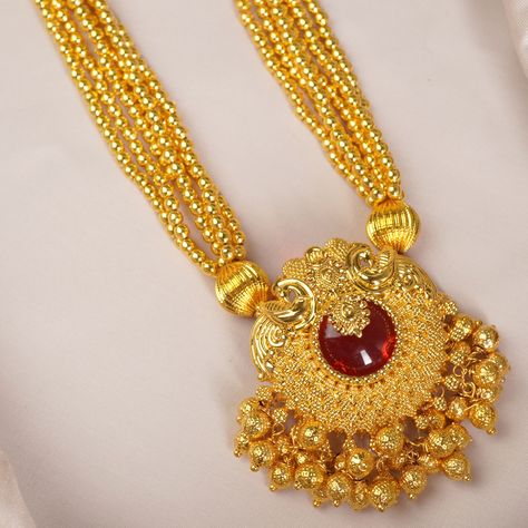 Long jondhale pot thushi with a gold look a like pendant filled with ghungroos are red pota stone! Buy now link in bio!! Whatsapp - 9403830260 #thushi #jondhalepot #kolhapurithushi Small Necklaces, Bio Whatsapp, Small Necklace, Gold Designs, Gold Design, Buy Now, Link In Bio, Necklaces, Stone