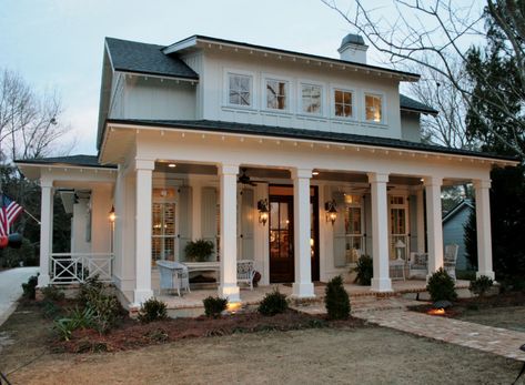 Modern Farmhouse Cottage, School Street, Southern Style House Plans, Southern Cottage, Exterior House Paint Color Combinations, Board And Batten Siding, Cottage Style Homes, Porch Design, Custom Home Designs