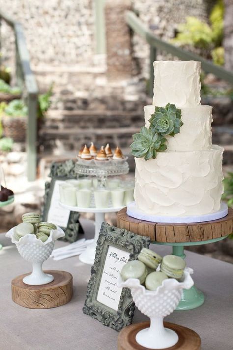 Dessert Table | 2014 Wedding Cake Trends | Ivory and Rose Cake Company | Bridal Musings Wedding Blog 7 Cakes And Desserts, Dessert Table, Sage Green, Wedding Cake, A Table, A Wedding, Dessert, Cake, Green