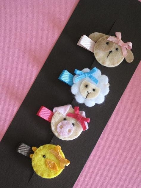 Felt Hair Accessories, Spring Animals, Felt Animal, Felt Hair Clips, Hair Clips Diy, Diy Bows, Felt Bows, Hair Ribbons, Ribbon Crafts