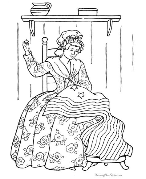 Betsy Ross coloring page Patriotic Coloring Pages, American Flag History, American Flag Coloring Page, First American Flag, Memorial Day Coloring Pages, July Colors, Flag Coloring Pages, 4th Of July Crafts, Betsy Ross