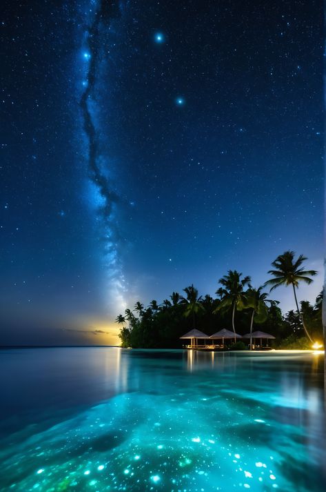 Bioluminescent plankton create a magical spectacle in the Maldives, turning the ocean into a mirror of the stars. This natural phenomenon is a must-see for nature lovers and travel enthusiasts. Bioluminescent Forest, Glowing Plankton, Glowing Ocean, Glowing Sea, Bioluminescent Plankton, Ocean Nature, Hot Spring, Travel Inspo, Nature Travel