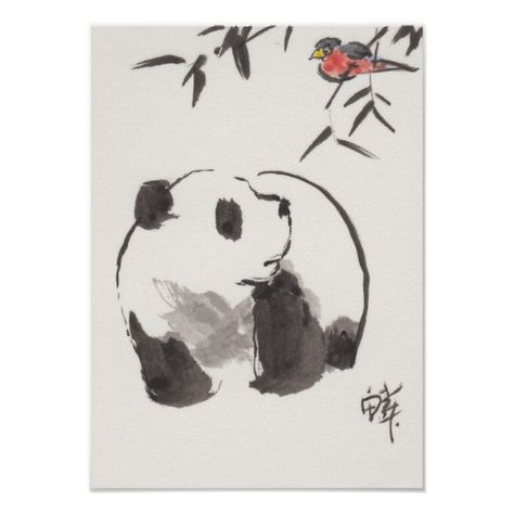 Watercolour Panda, Panda Bear Tattoos, Panda Watercolor, Watercolor Painting Easy, Panda Illustration, Chinese Posters, Sumi E Painting, Art Trading Cards, Chinese Art Painting